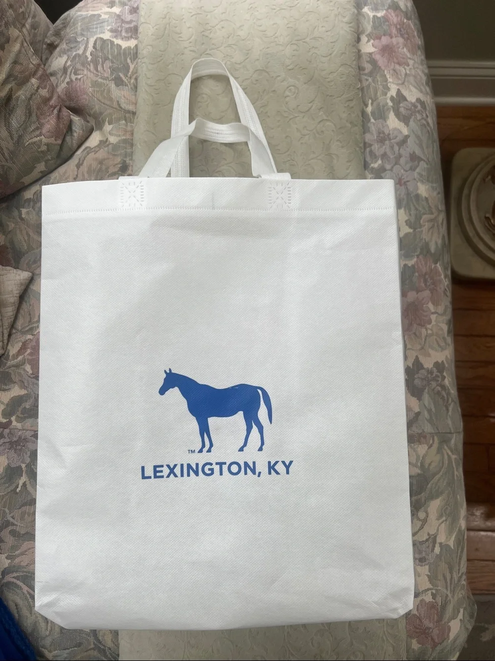 Lexington, KY Horse Logo Tote Bag - White with Navy Print